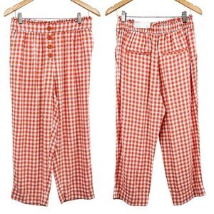 LOFT Ann Taylor Plaid Gingham High Waisted Petite Straight Leg Linen Check Pants